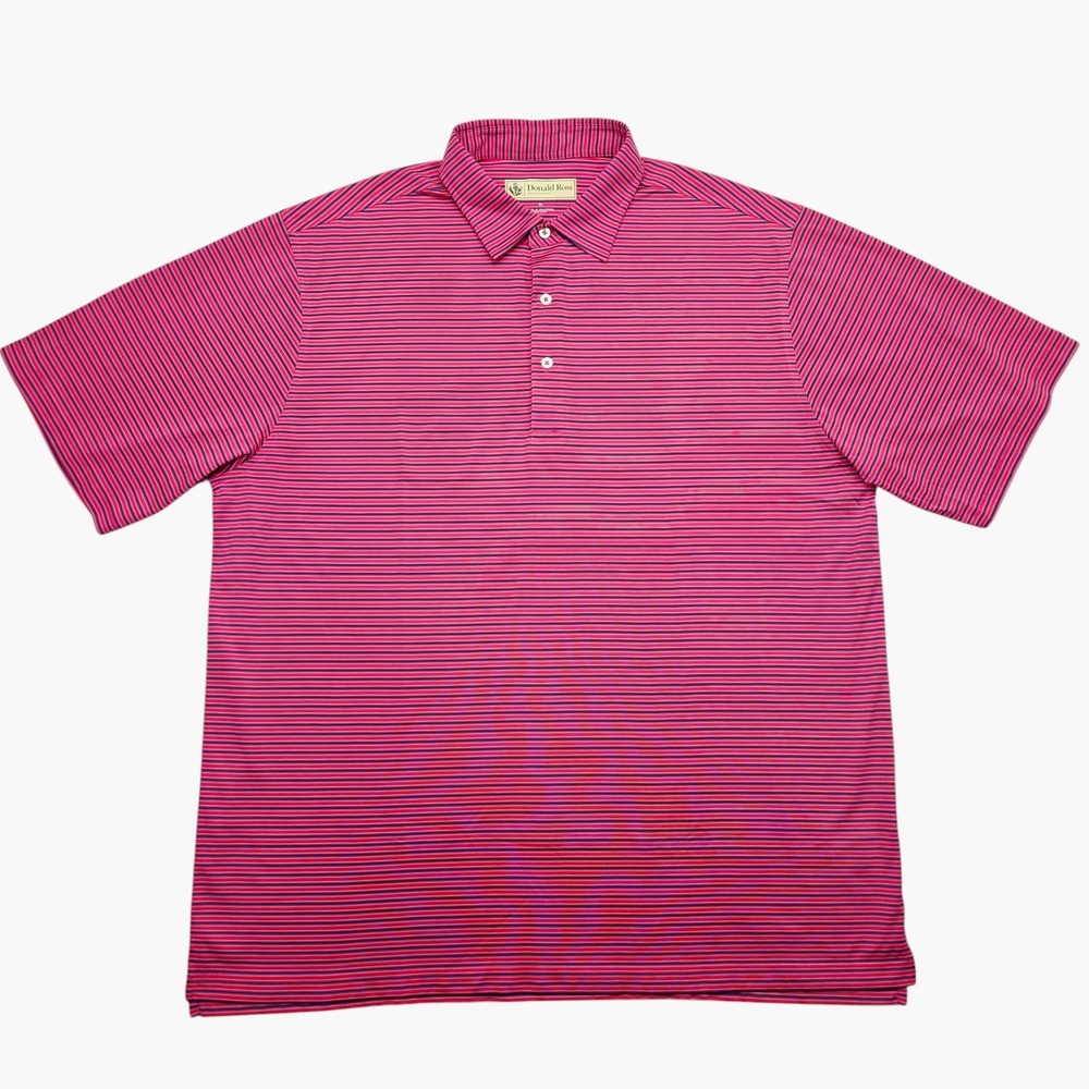 Donald Ross Sportswear Mens XL Pink Navy Blue Striped Short Sleeve Golf Polo